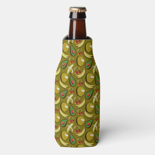 Tropical fruit seamless pattern yellow bottle cooler (Bottle Front)