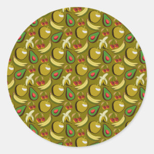 Tropical fruit seamless pattern yellow classic round sticker