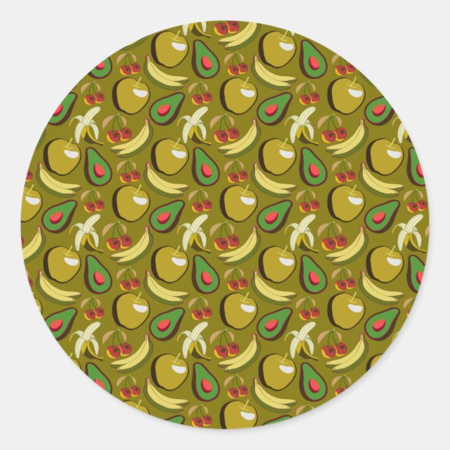 Tropical fruit seamless pattern yellow classic round sticker (Front)