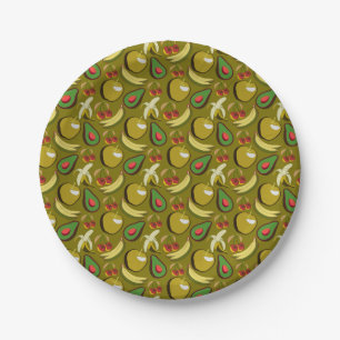 Tropical fruit seamless pattern yellow paper plate