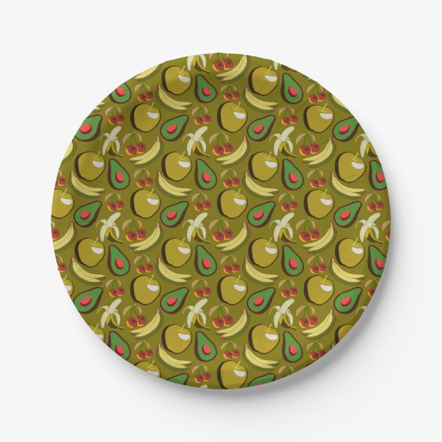 Tropical fruit seamless pattern yellow paper plate (Front)