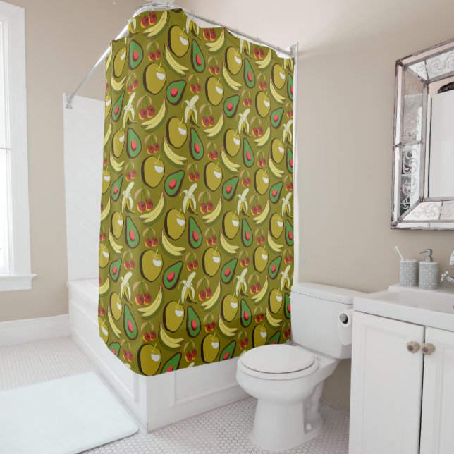 Tropical fruit seamless pattern yellow shower curtain (In Situ)