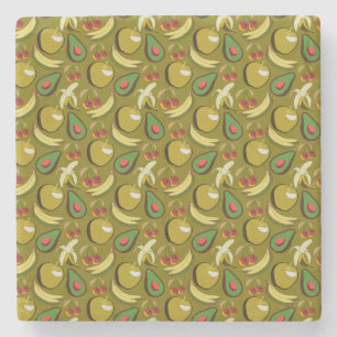 Tropical fruit seamless pattern yellow stone coaster
