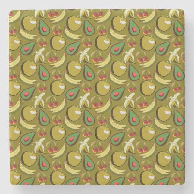 Tropical fruit seamless pattern yellow stone coaster (Front)