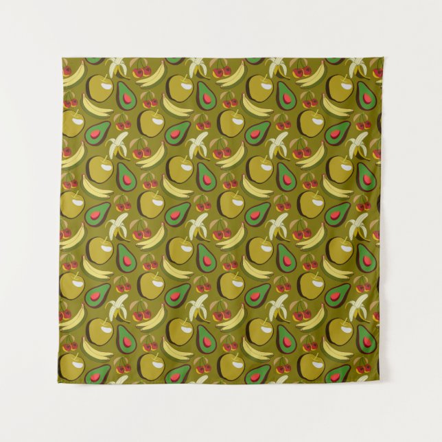 Tropical fruit seamless pattern yellow tapestry (Front)