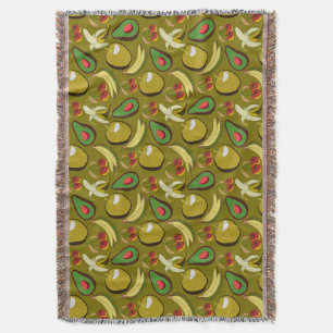 Tropical fruit seamless pattern yellow throw blanket