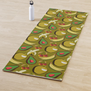 Tropical fruit seamless pattern yellow yoga mat