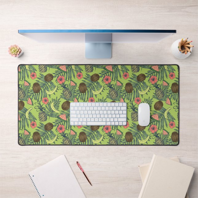 Tropical Fruit Sketch on Green Pattern Desk Mat (Office 1)