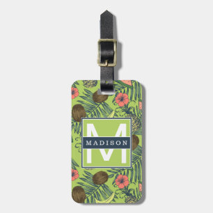 Tropical Fruit Sketch on Green Pattern Luggage Tag