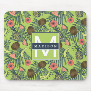 Tropical Fruit Sketch on Green Pattern Mouse Mat