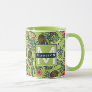 Tropical Fruit Sketch on Green Pattern Mug