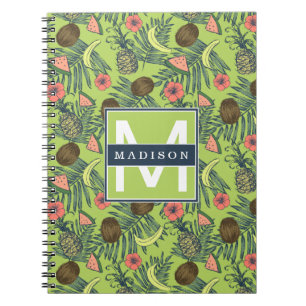 Tropical Fruit Sketch on Green Pattern Notebook