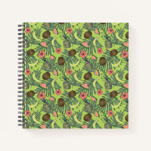 Tropical Fruit Sketch on Green Pattern Notebook