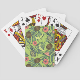 Tropical Fruit Sketch on Green Pattern Playing Cards