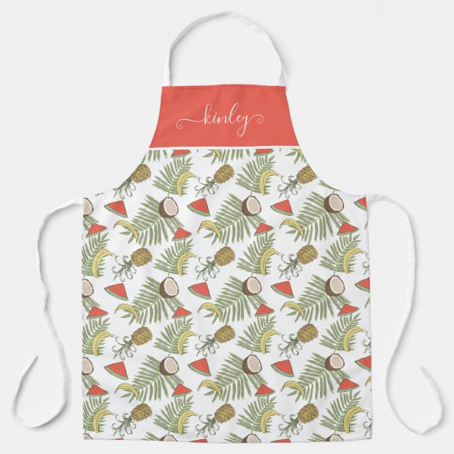 Tropical Fruit Sketch Pattern Apron (Front)