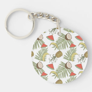 Tropical Fruit Sketch Pattern Key Ring