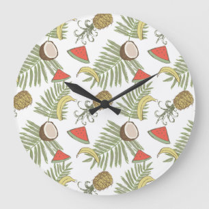 Tropical Fruit Sketch Pattern Large Clock