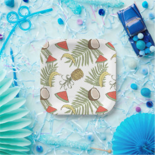 Tropical Fruit Sketch Pattern Paper Plate