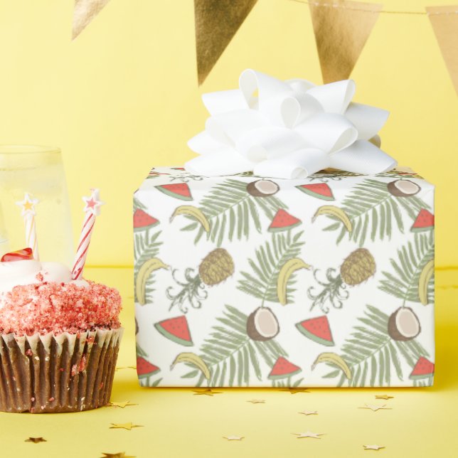 Tropical Fruit Sketch Pattern Wrapping Paper (Birthday Party)
