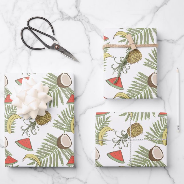 Tropical Fruit Sketch Pattern Wrapping Paper Sheet (Front)