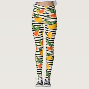 Tropical Fruit Stripe Yellow Orange Pink and Green Leggings