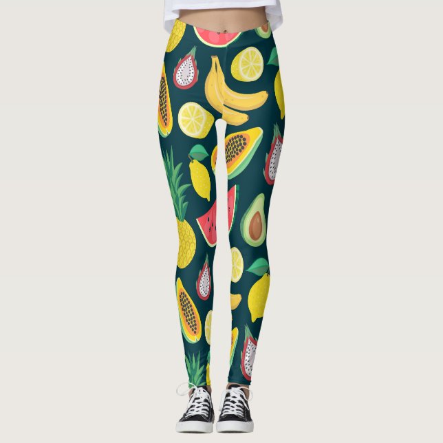 Tropical Fruit Vintage Pattern Bliss Leggings (Front)