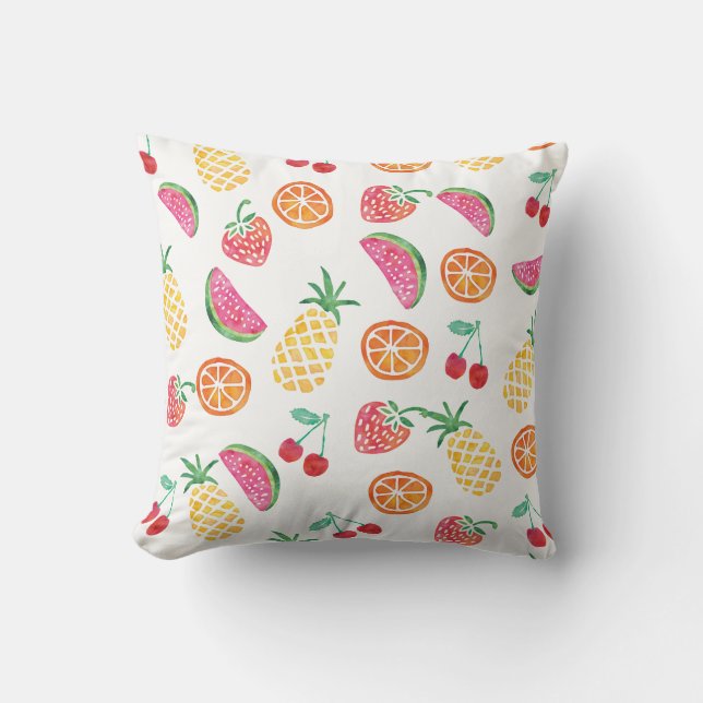 Tropical Fruit watercolor colourful pillow (Front)