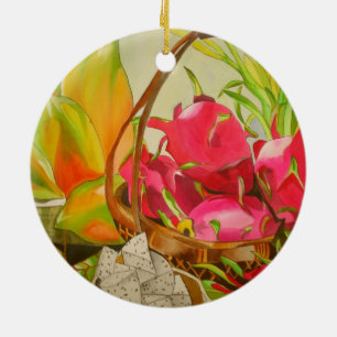 Tropical fruit watercolor still life art painting ceramic tree decoration