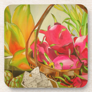 Tropical fruit watercolor still life art painting coaster