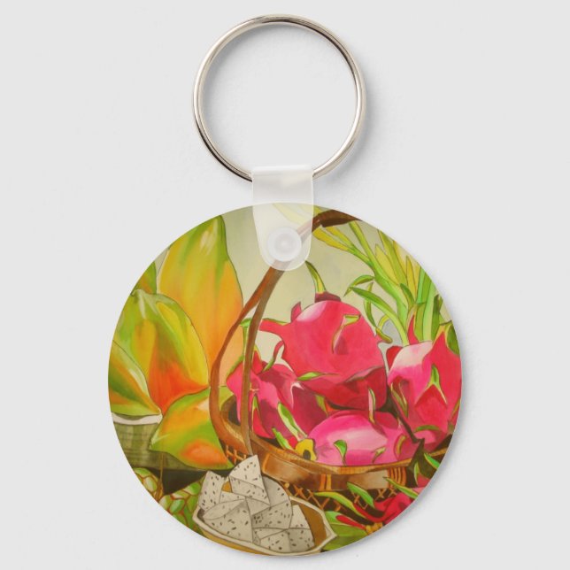 Tropical fruit watercolor still life art painting key ring (Front)