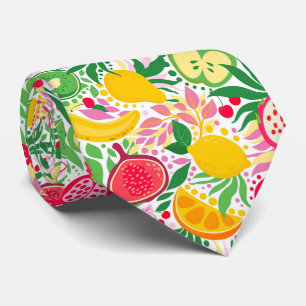Tropical Fruit  Watercolor Summer Pattern Tie