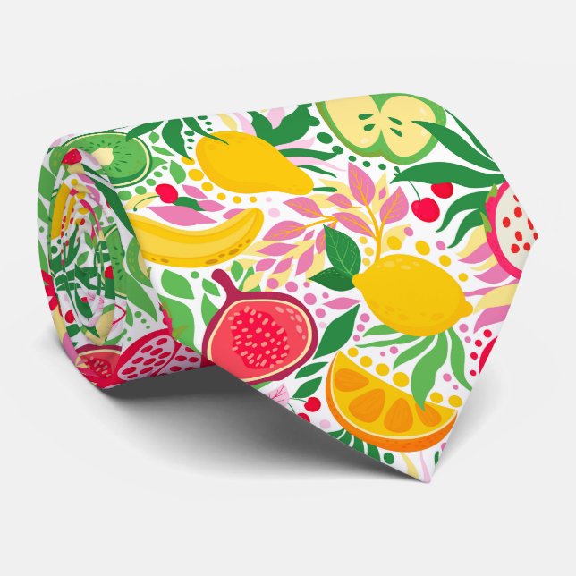 Tropical Fruit  Watercolor Summer Pattern Tie (Rolled)