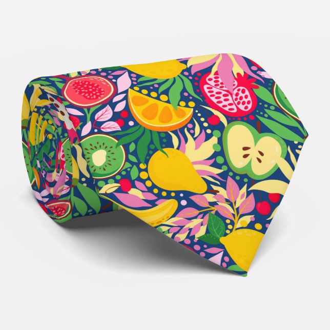 Tropical Fruit  Watercolor Summer Pattern Tie (Rolled)