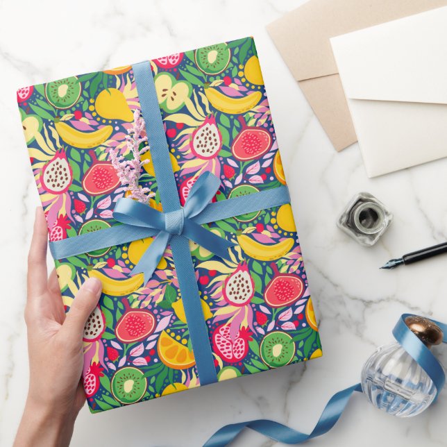 Tropical Fruit  Watercolor Summer Pattern Wrapping Paper (Gifting)