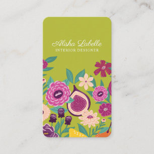 Tropical Fruit & Wildflowers Botanical Green Business Card
