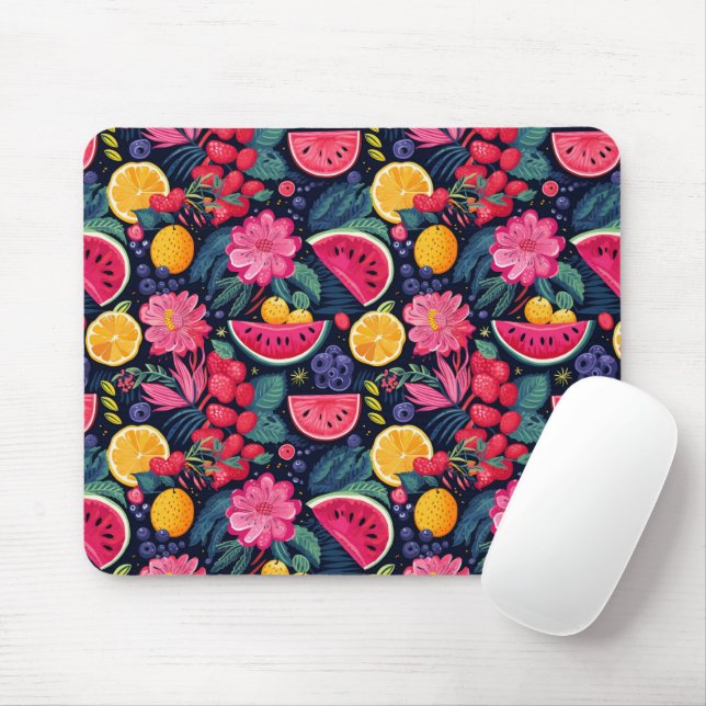 Tropical Fruits and Flowers Mouse Mat (With Mouse)