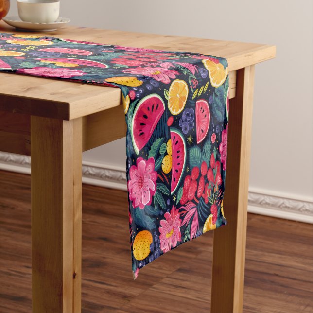 Tropical Fruits and Flowers Short Table Runner (In Situ)