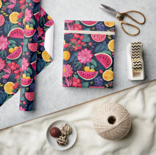 Tropical Fruits and Flowers Wrapping Paper