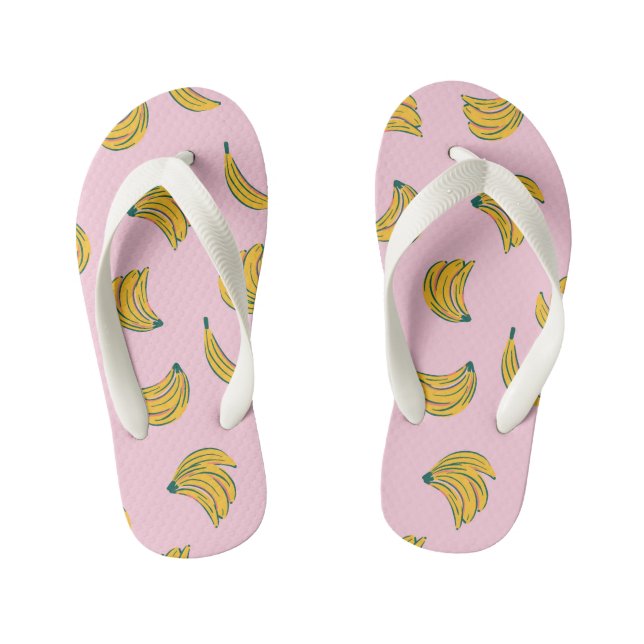 Tropical Fruits Banana Yellow and Pink  Kid's Flip Flops (Footbed)