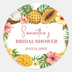 Tropical Fruits Coconut Hawaiian Bridal Shower Classic Round Sticker