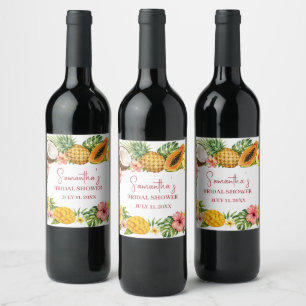 Tropical Fruits Coconut Hawaiian Bridal Shower Wine Label