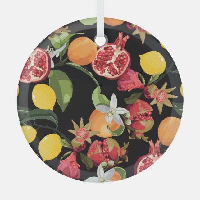 Tropical Fruits: Exotic Seamless Background Glass Tree Decoration (Front)