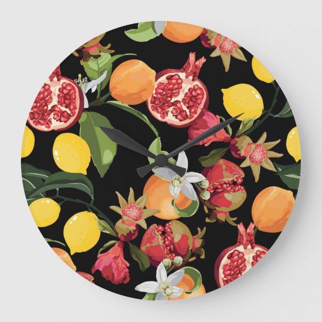 Tropical Fruits: Exotic Seamless Background Large Clock (Front)
