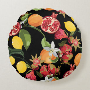 Tropical Fruits: Exotic Seamless Background Round Cushion