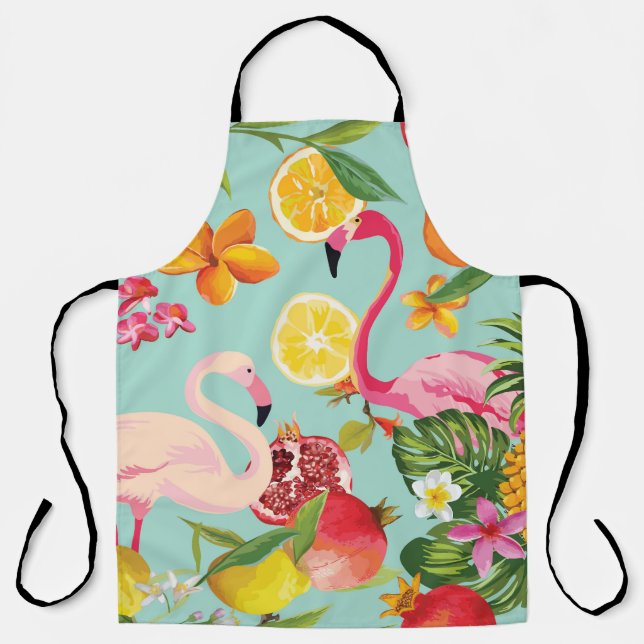 Tropical Fruits Flamingo Vintage Pattern Apron (Front)