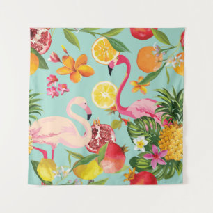 Tropical Fruits Flamingo Vintage Pattern Tapestry