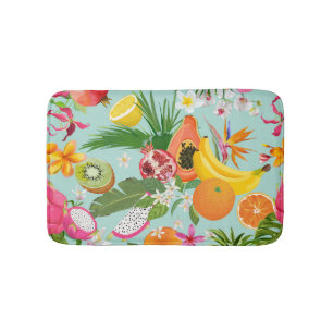Tropical fruits, flowers: vintage background. bath mat