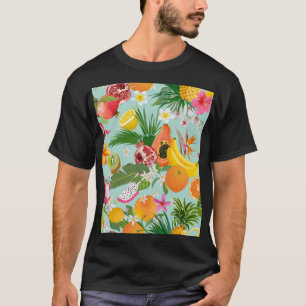 Tropical fruits, flowers: vintage background. T-Shirt
