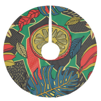 Tropical fruits, leaves, doodle floral pattern. brushed polyester tree skirt