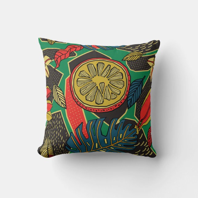 Tropical fruits, leaves, doodle floral pattern. cushion (Front)